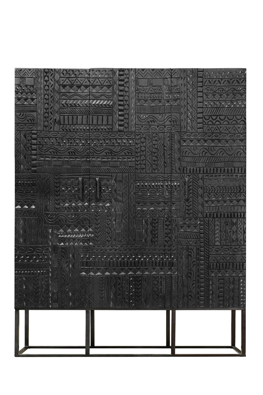 Buffet vitrine JEROGLIFICO en manguier massif et métal 120 cm