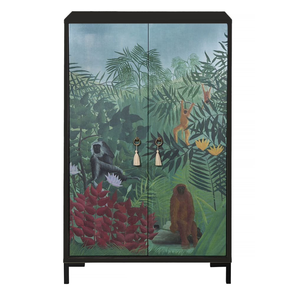 Buffet haut 2 portes décor vert jungle 75 cm - WALTER