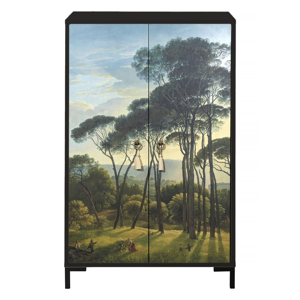 Buffet haut WALTER en MDF motif végétal vert 75 cm avec 2 portes