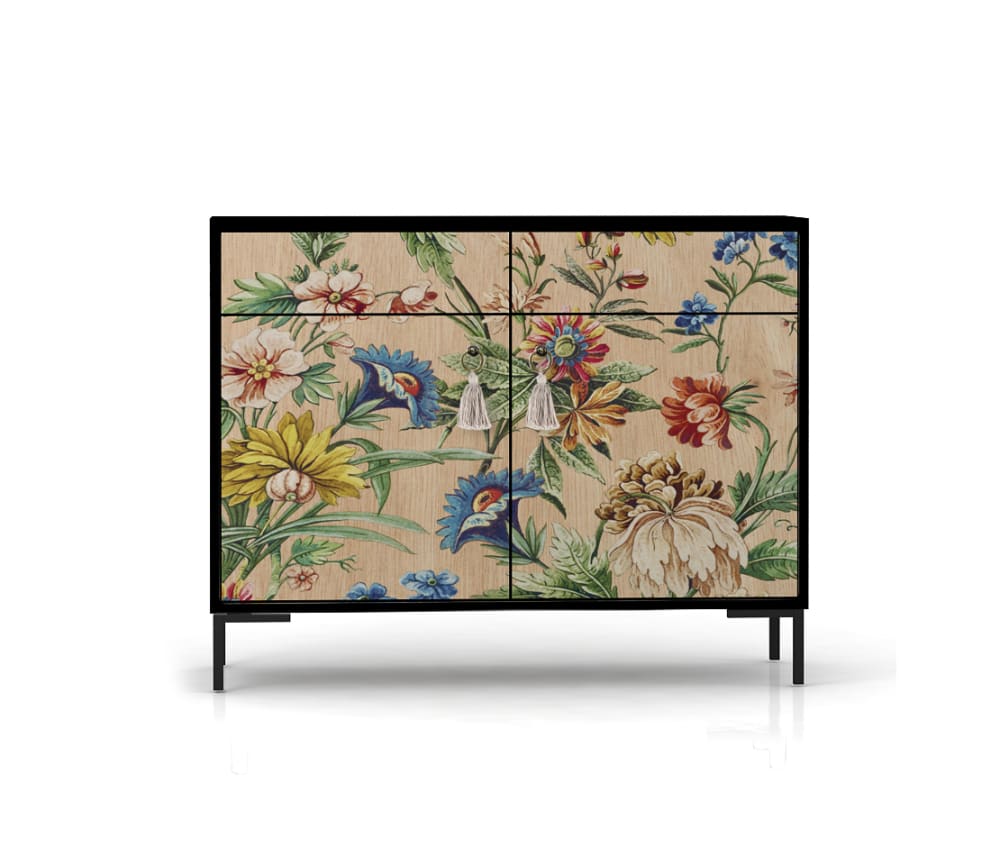 Buffet bas ALISE 2 portes 2 tiroirs imprimé floral 90 cm