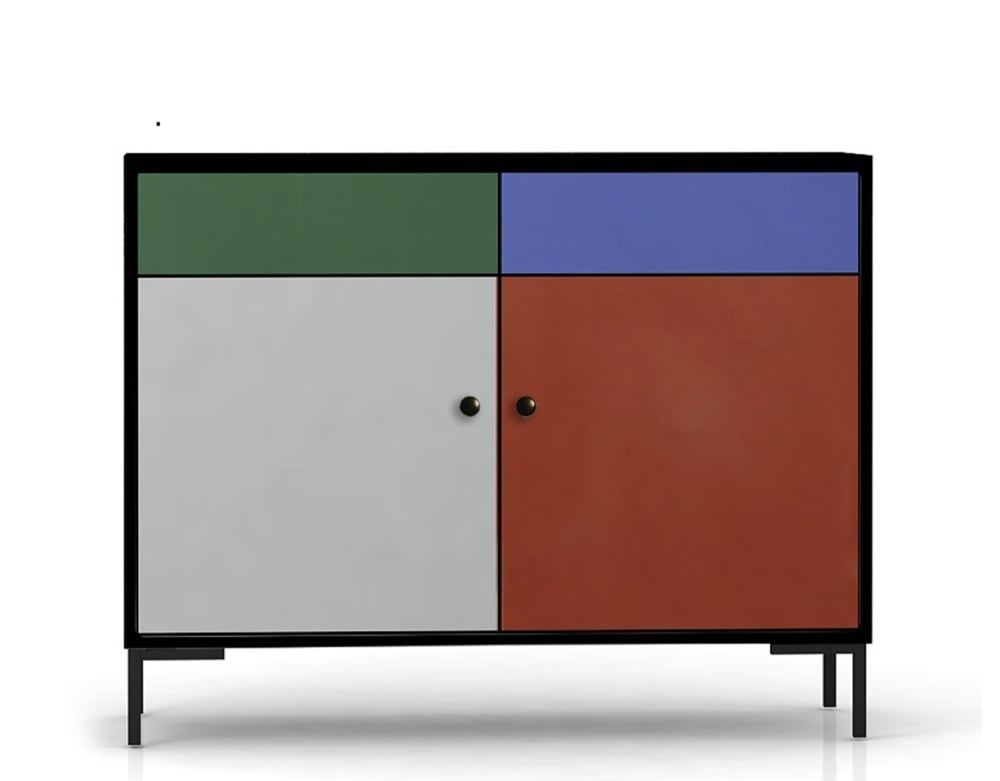 Buffet compact ALISE décor imprimé 90 cm avec 2 portes et 2 tiroirs