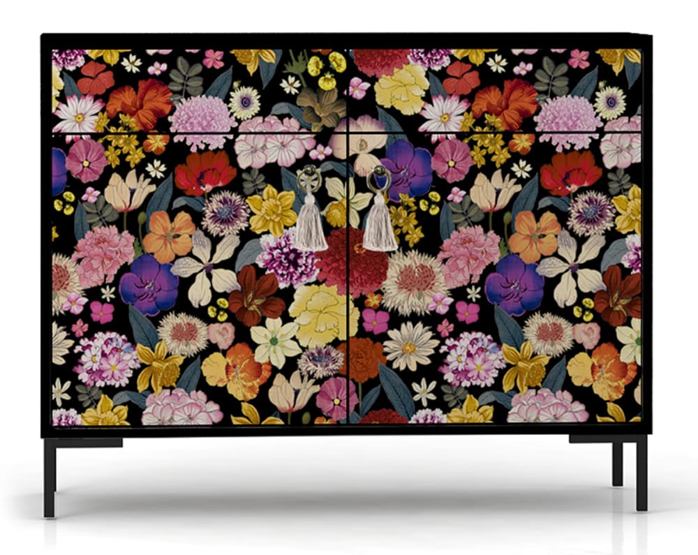 Petit buffet ALISE imprimé 90 cm avec 2 portes et 2 tiroirs