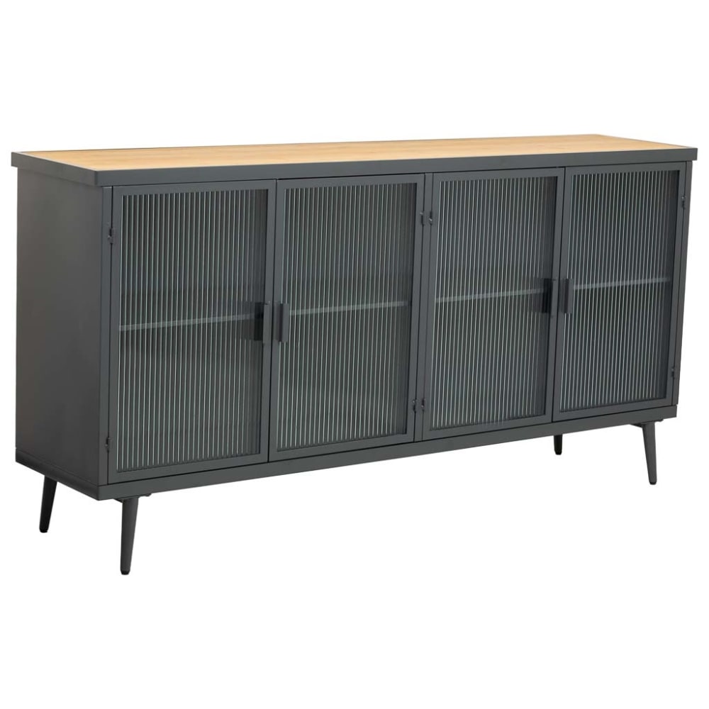 Grand buffet vitrine ECLIPSE en métal noir et verre 160 cm