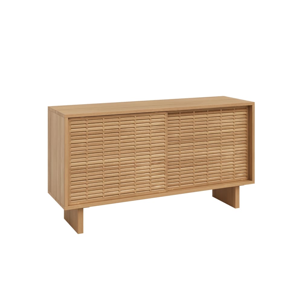 Petit buffet bas CALA en pin massif verni chêne 120 cm