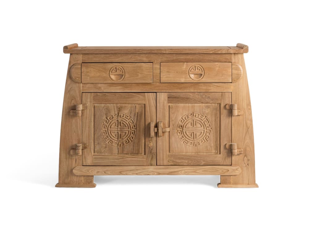 Buffet SUMBAWA en teck massif 110 cm avec portes sculptées et 2 tiroirs