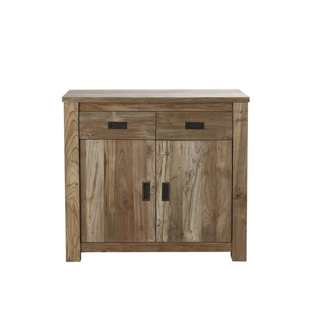 Petit buffet CARGO en teck recyclé massif 100 cm avec 2 portes et 2 tiroirs