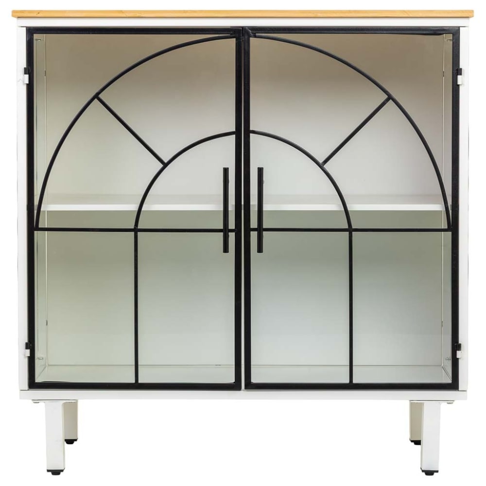 Petit buffet NORDIC blanc en verre métal et bois 81 cm à deux portes