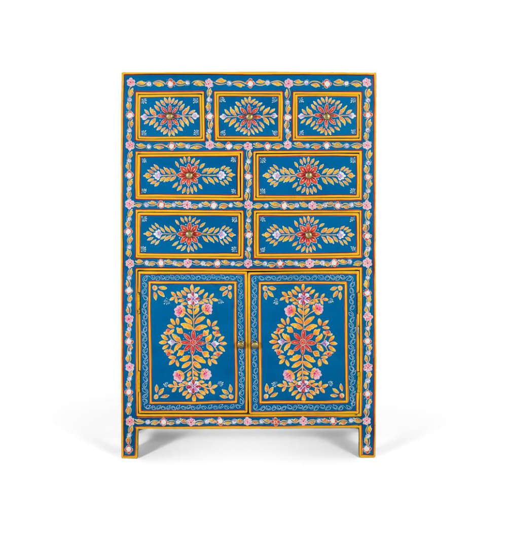 Buffet haut GINER Y COLOMER en manguier massif avec motifs dessinés à la main