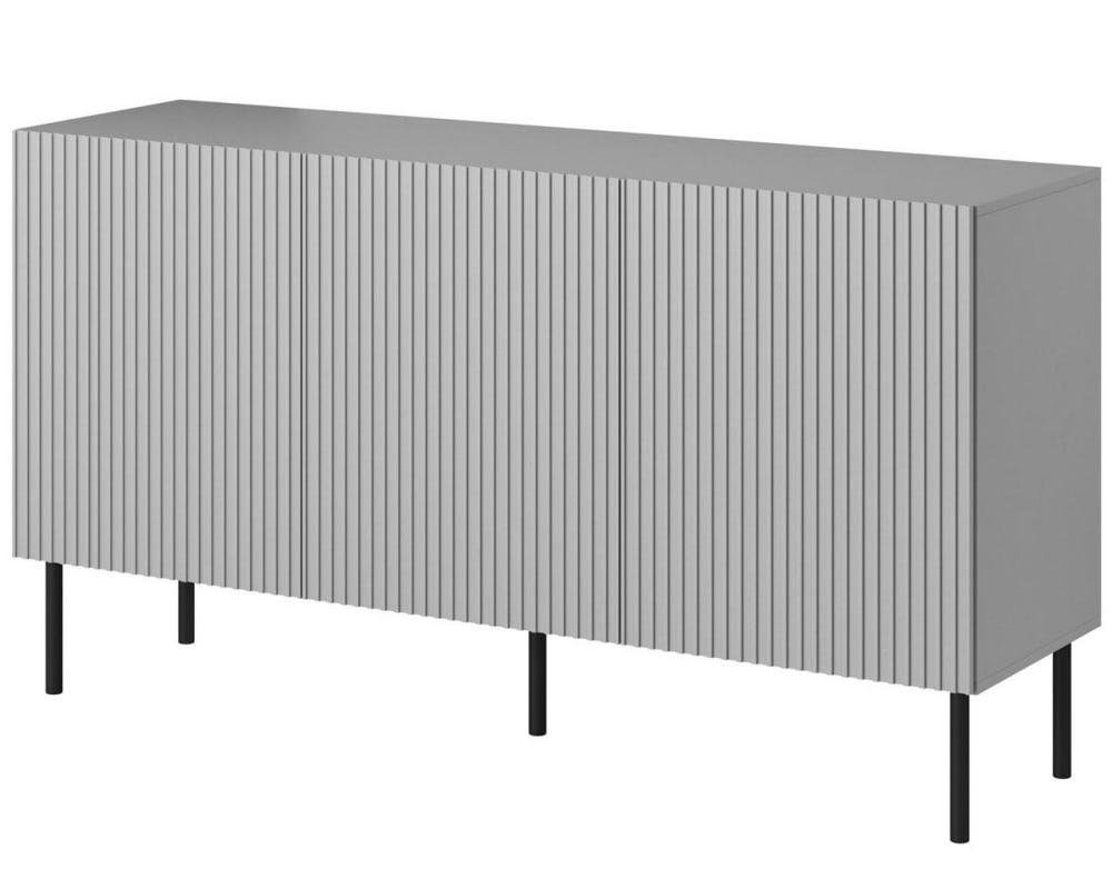 Buffet bahut 3 portes gris clair 150 cm ouverture push - GATSBY