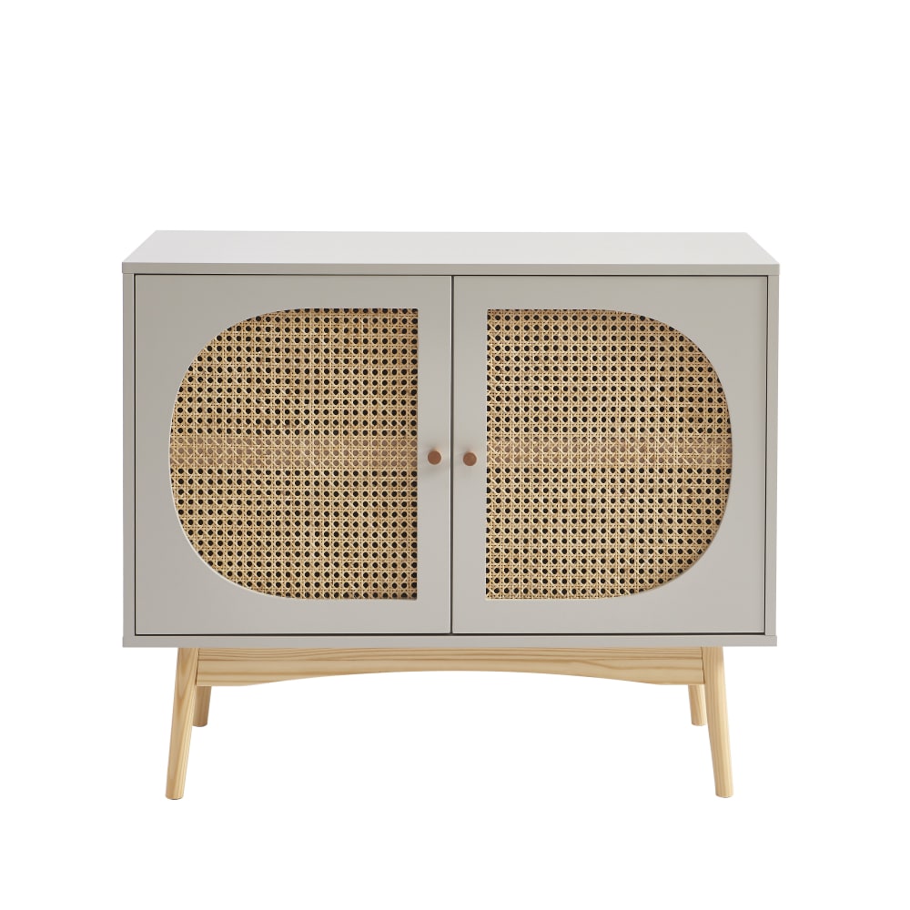 Buffet bohème SIXTINE gris perle et cannage rotin 90 cm