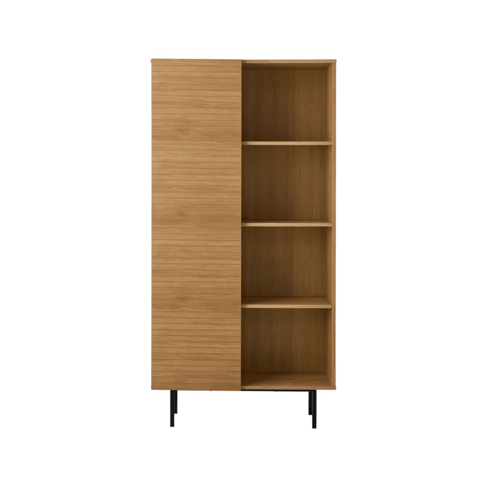 Buffet haut ALEX en placage chêne avec porte rainurée et 4 niches 90 cm