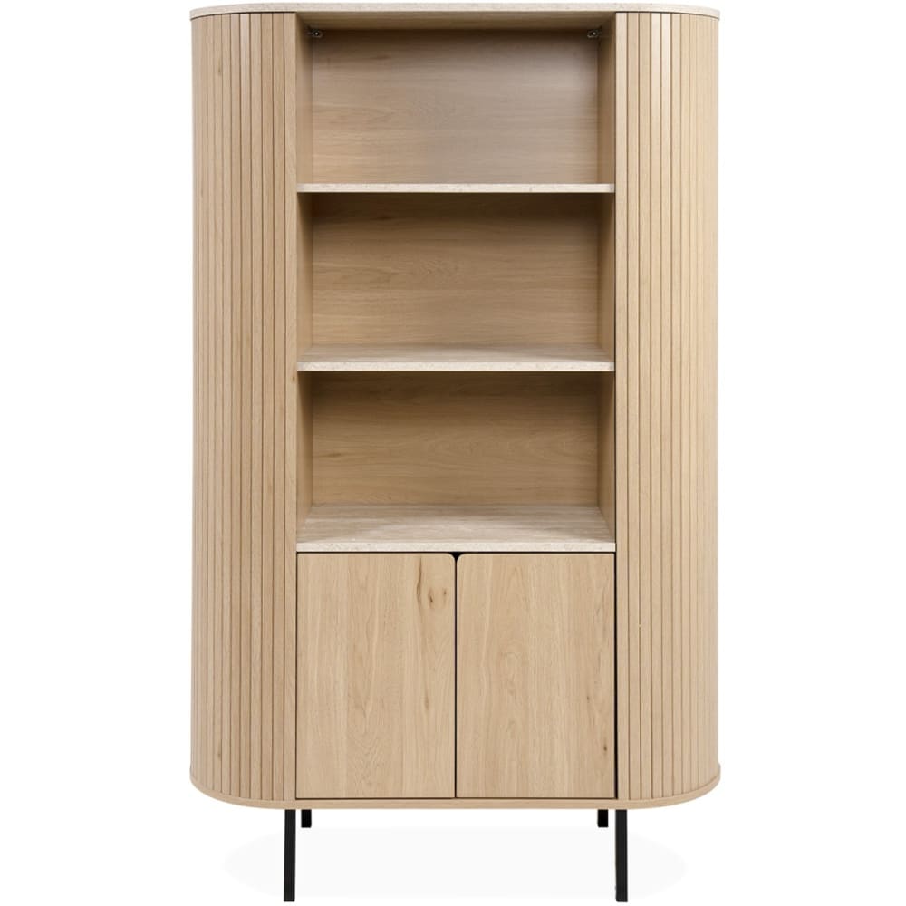 Buffet haut JUNA 2 portes et 3 niches effet chêne et travertin 160 cm