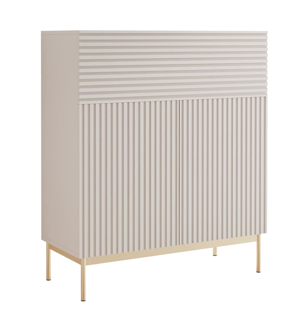 Buffet haut LINEARIS gris cachemire 92 cm avec 2 portes abattant et LED