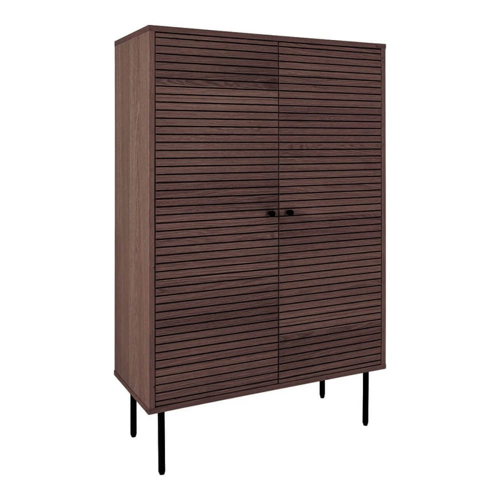 Buffet haut LOWAN 2 portes effet tasseaux teinté chêne foncé de 130 cm