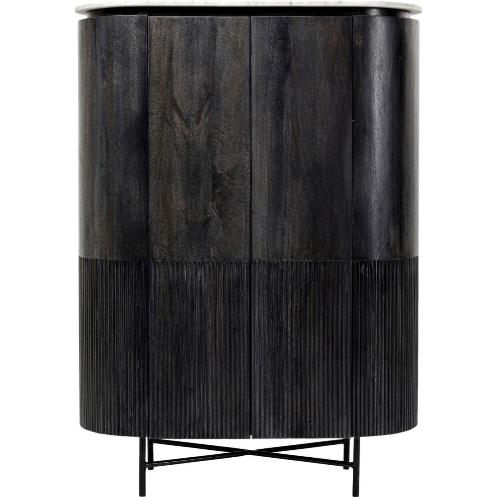 Buffet haut cylindrique GLENN en manguier massif et marbre blanc