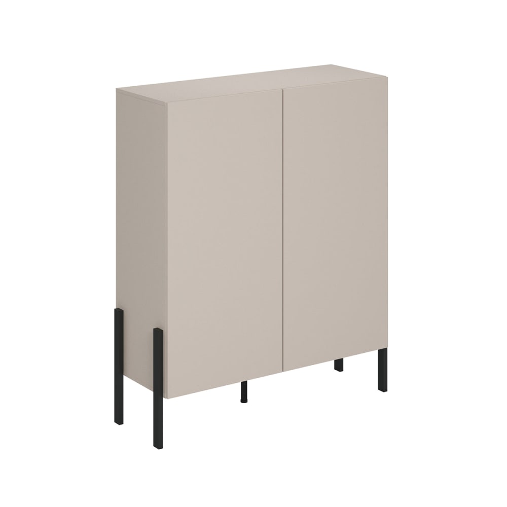Buffet haut BERENICE beige cachemire et noir 114 cm à 2 portes