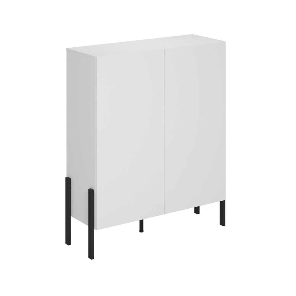 Buffet haut BERENICE 2 portes blanc mat et pieds noirs 114 cm
