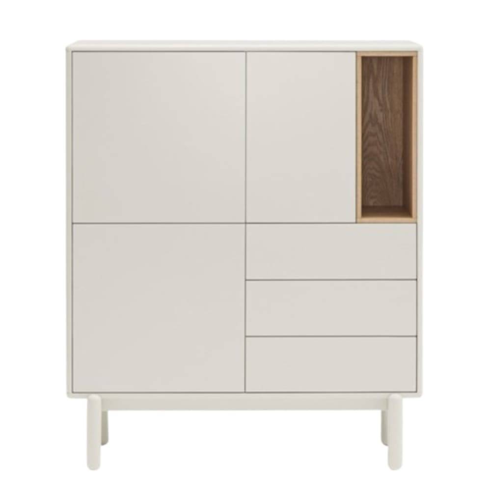Buffet haut blanc CORVO en bois d'hévéa 100 cm avec 3 portes et 3 tiroirs