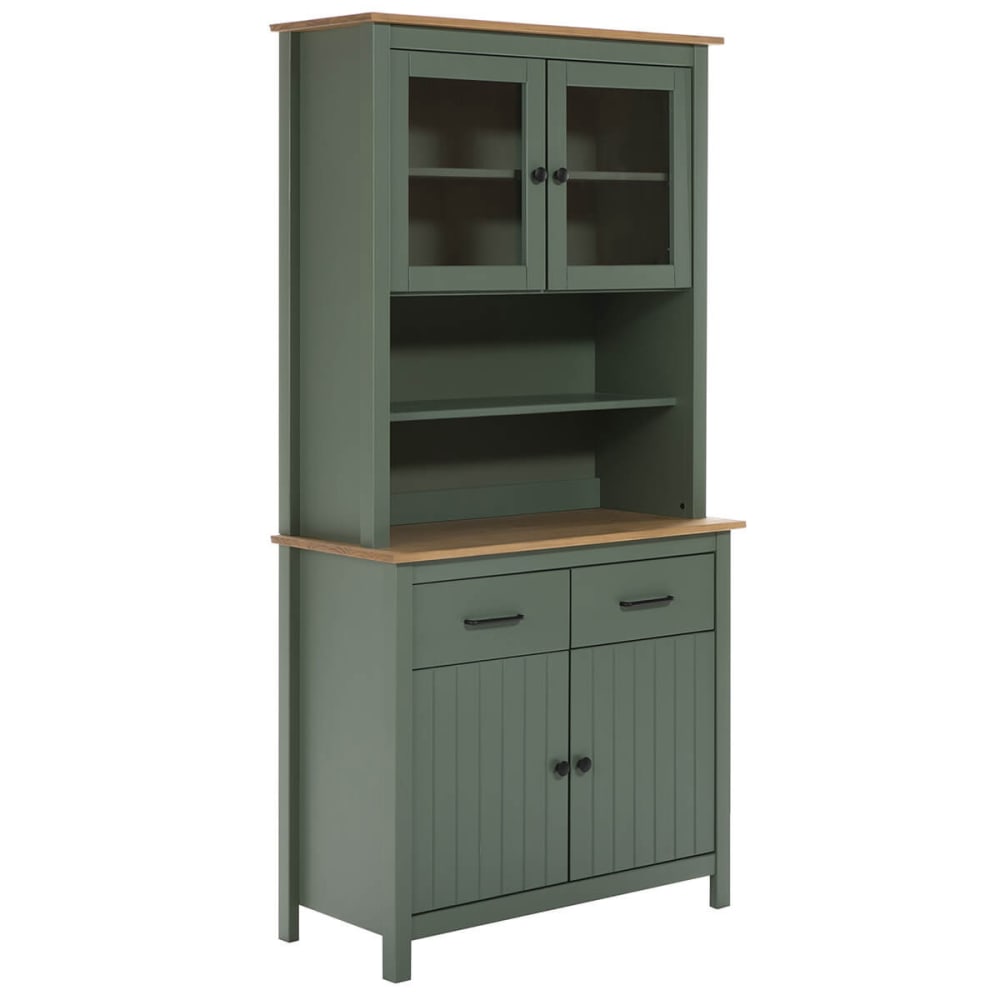 Buffet vaisselier TINA en pin ciré et vert 90 cm avec 4 portes
