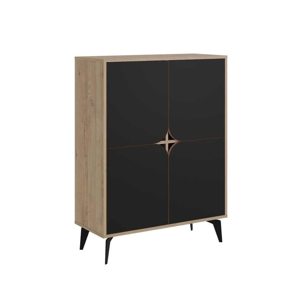 Buffet haut FLORA noir 90 cm avec poignées dorées