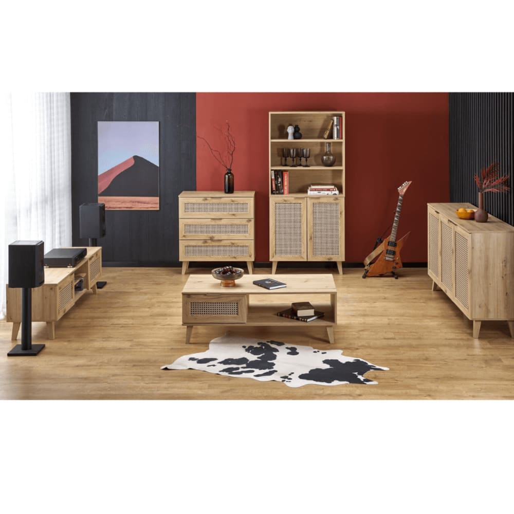 Buffet KINA portes ouvertes sur les deux étagères