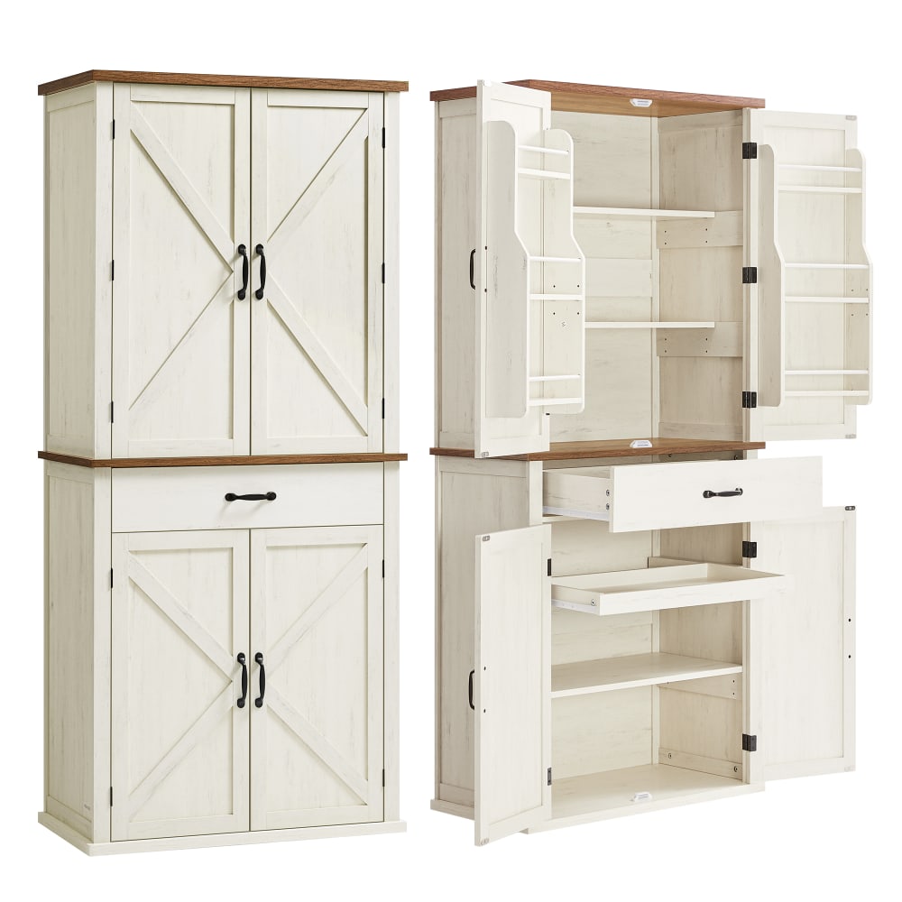 Buffet haut de cuisine LIRY blanc rustique 179 cm avec 2 portes