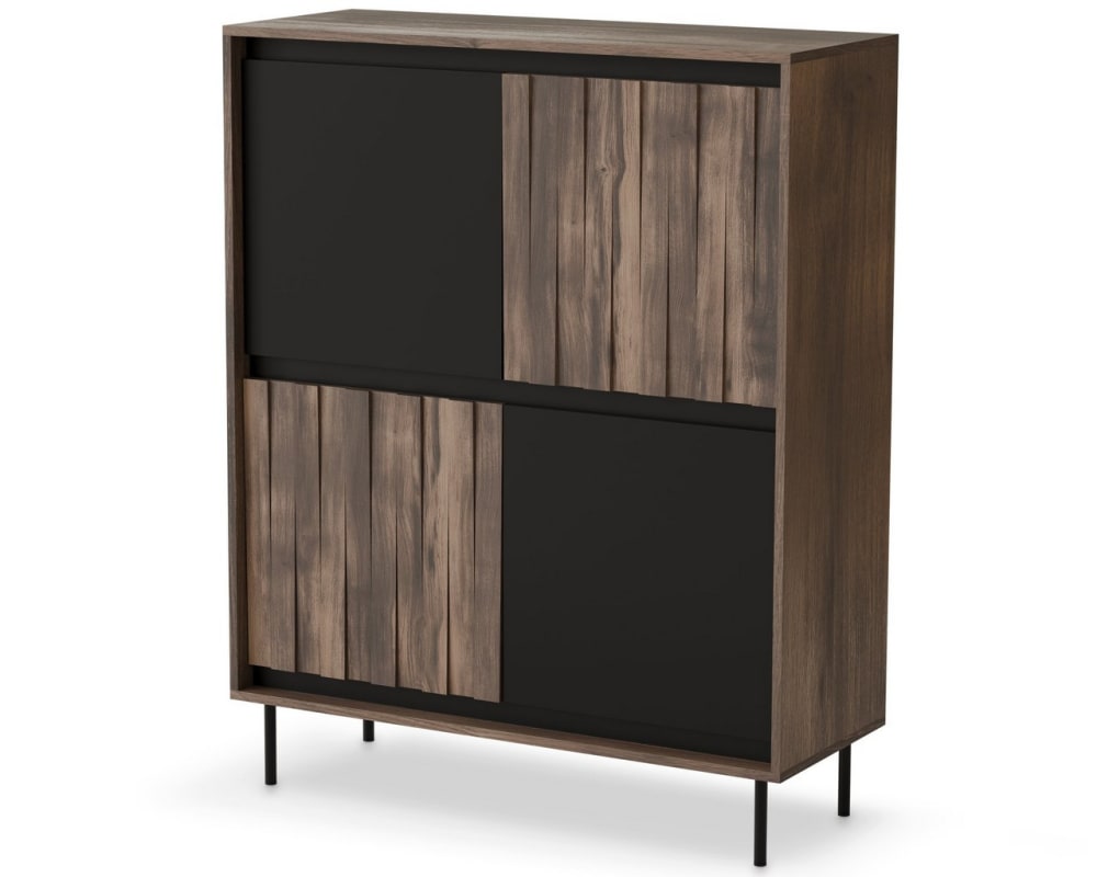 Buffet haut industriel aspect noyer et noir mat 102 cm - MATTY
