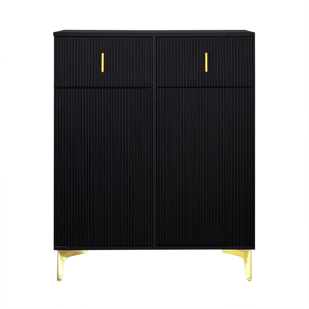 Buffet haut URBAN MEUBLE noir strié avec poignées et pieds dorés