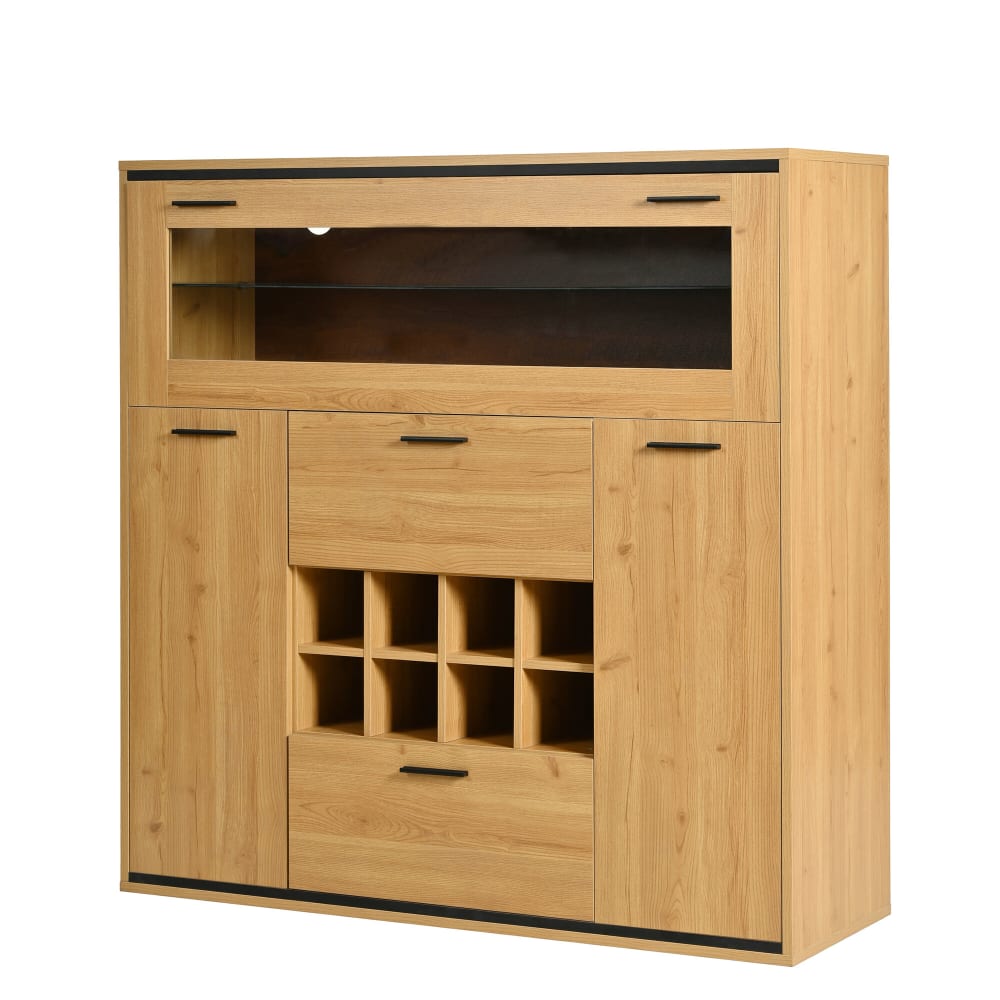 Buffet vitrine haut URBAN MEUBLE effet bois 110 cm avec range-bouteilles
