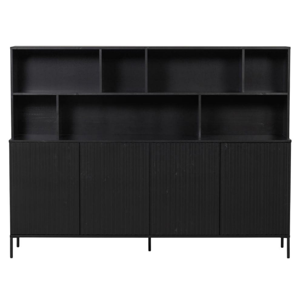 Grand buffet haut en pin massif et métal noir 200 cm - MAY