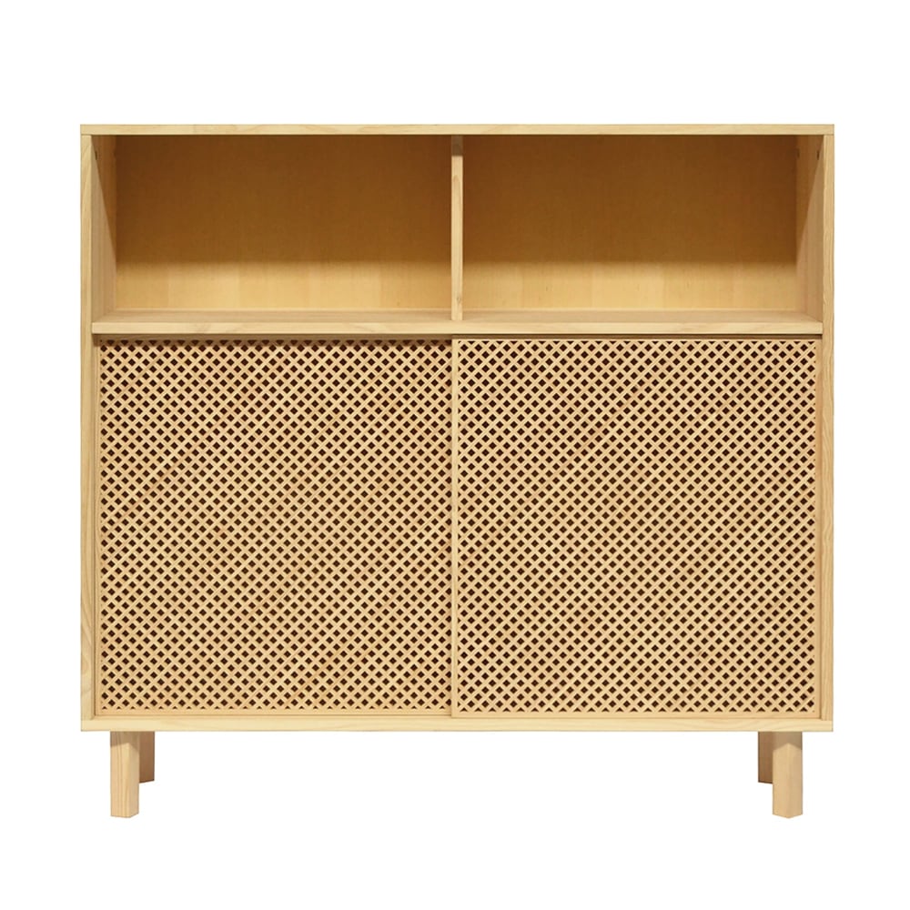 Buffet vaisselier haut 2 portes coulissantes pin massif 120 cm - CADAQUES