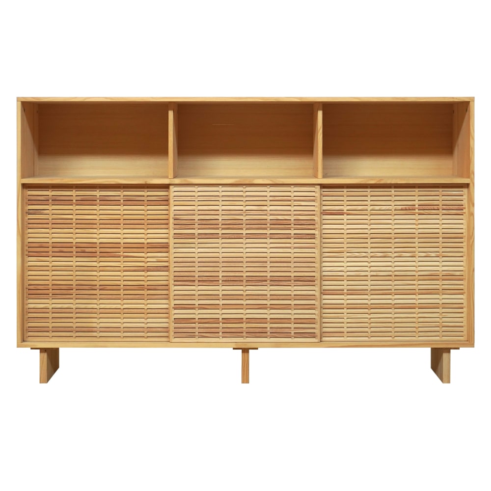 Buffet vaisselier haut 3 portes coulissantes en pin massif 180 cm - VORAMAR