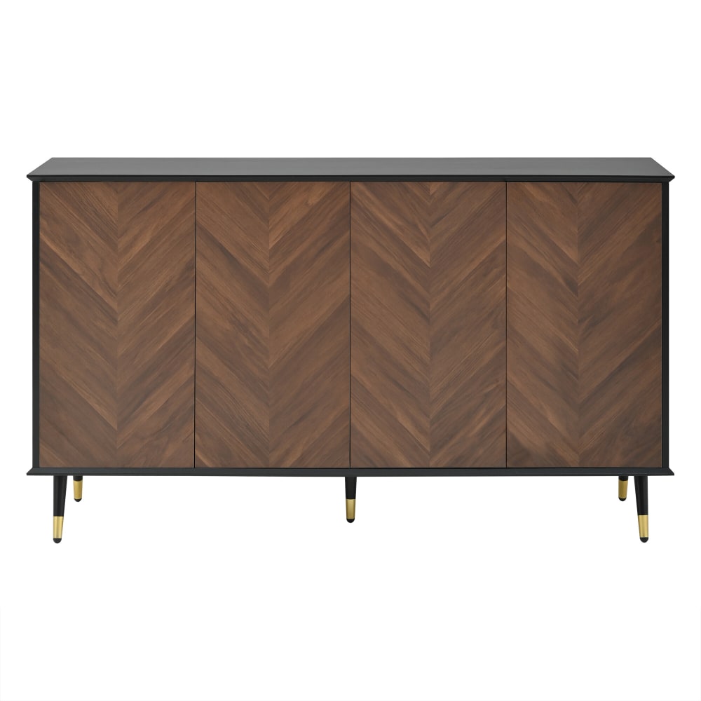 Buffet URBAN MEUBLE 140 cm à façades chevron et pieds noirs à embouts dorés