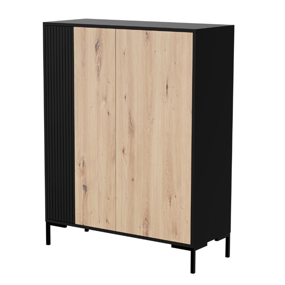Buffet haut POLO noir et bois 100 cm de large et 129 cm de haut