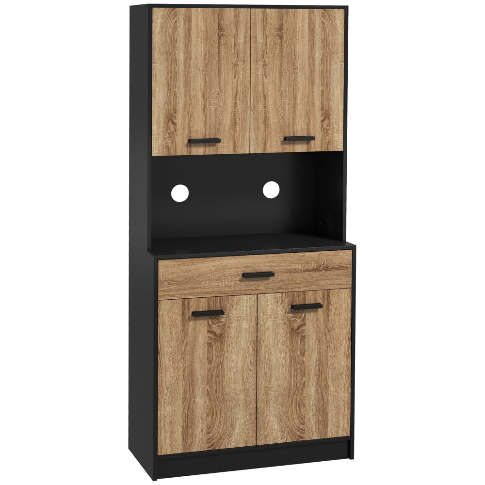 Buffet haut de cuisine HOMCOM noir et chêne clair 80 cm de large