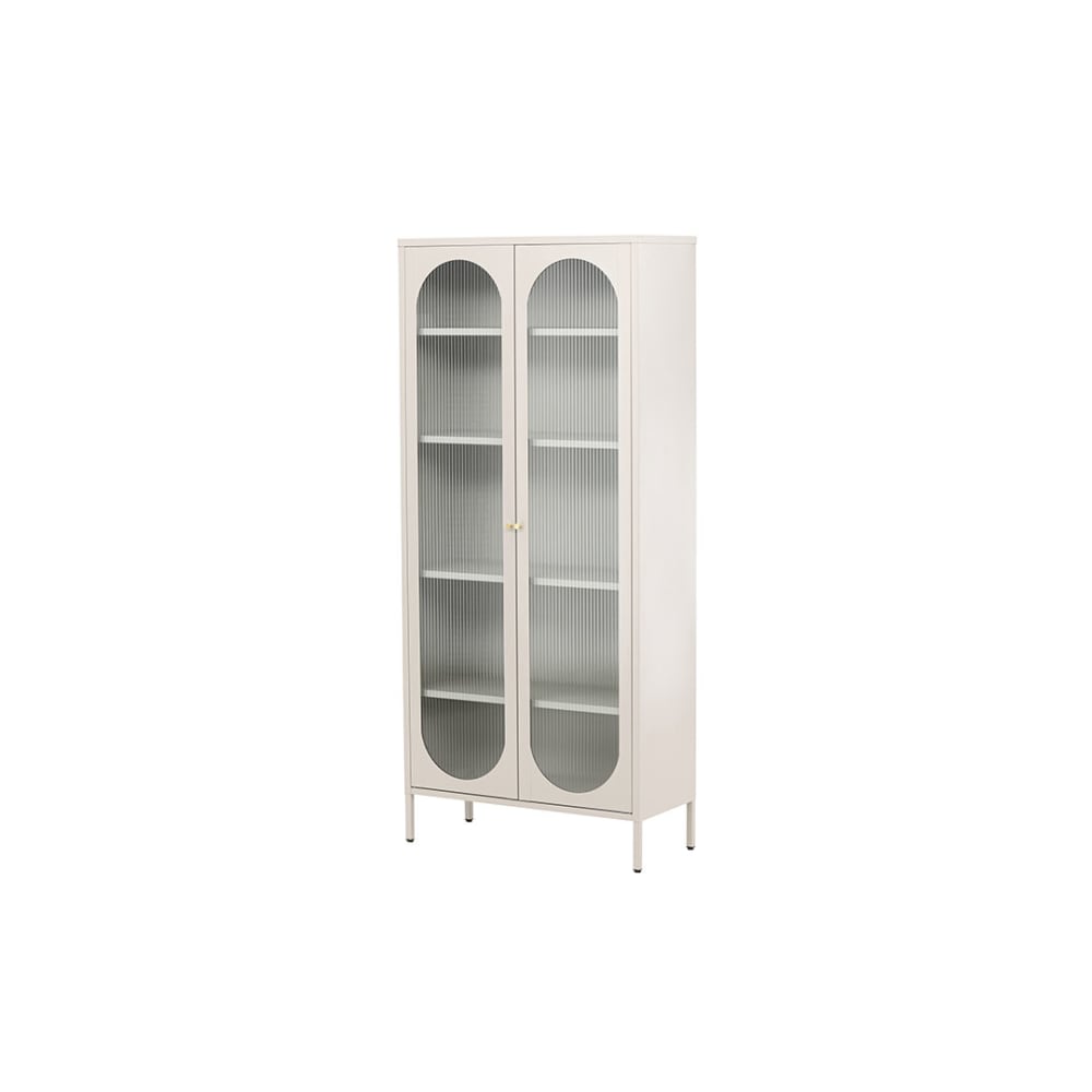 Buffet vitrine haut MALIG en métal beige et verre 80 cm