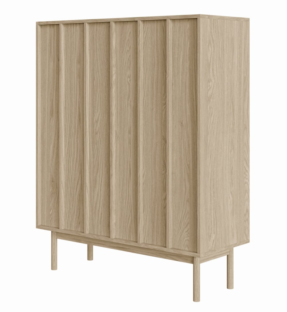 Buffet haut NEKSTO effet chêne 100 cm avec 2 portes à lattes verticales