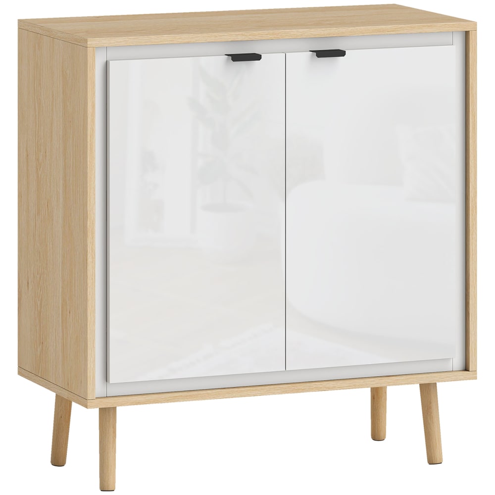 Petit buffet HOMCOM blanc brillant et chêne 72 cm avec 2 portes