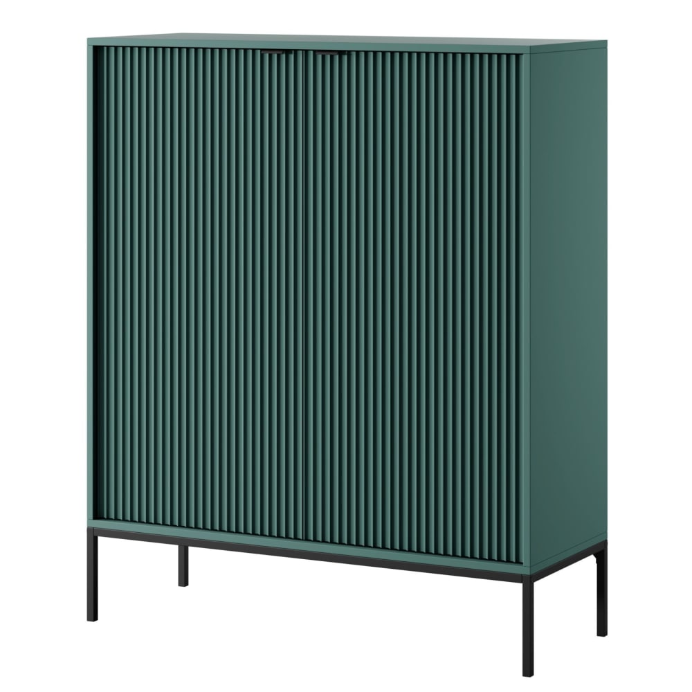 Buffet haut VELLORE vert cannelé 104 cm sur pieds métal noirs