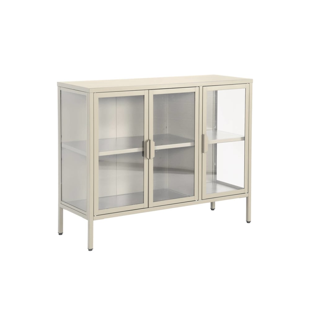Buffet vitrine industriel ARKANSAS beige 100 cm en acier et verre