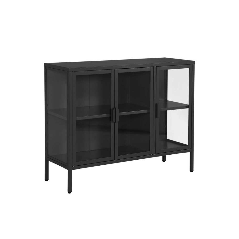 Buffet vitrine industriel ARKANSAS noir 100 cm en acier et verre