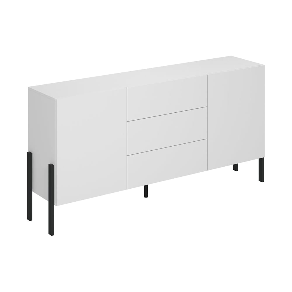 Grand buffet BERENICE blanc mat et noir 2 portes 3 tiroirs 184 cm
