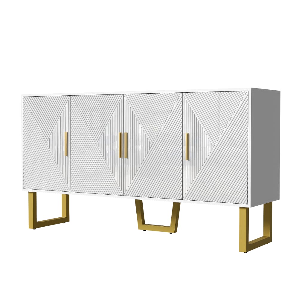 Buffet URBAN MEUBLE blanc laqué 150 cm à 4 portes texturées et pieds dorés