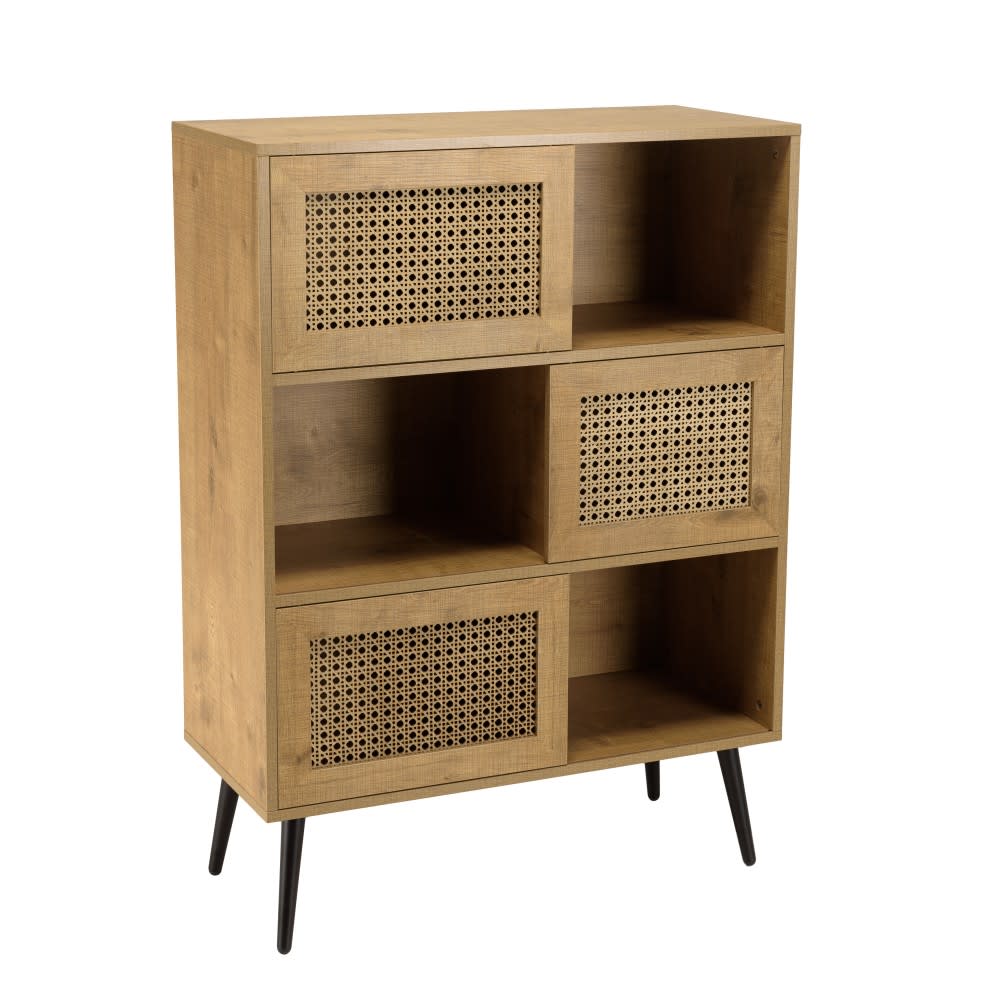 Buffet haut CHARLIE marron effet cannage avec pieds métal 78 cm
