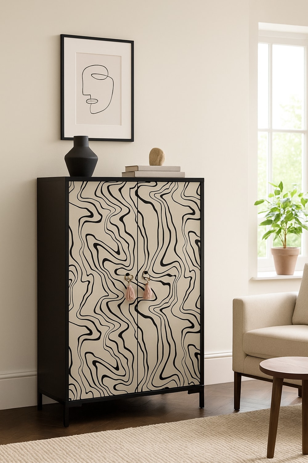 Détail des lignes ondulantes du buffet WALTER