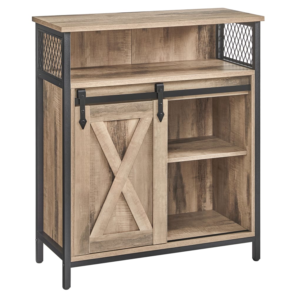 Petit buffet BROOKE 70 cm en acier noir et panneau effet bois marron
