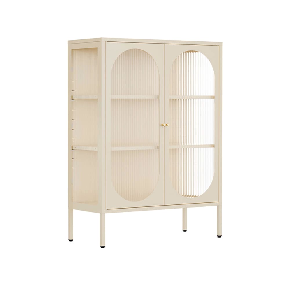 Buffet haut vitrine DREAMY écru 80 cm avec portes en verre trempé