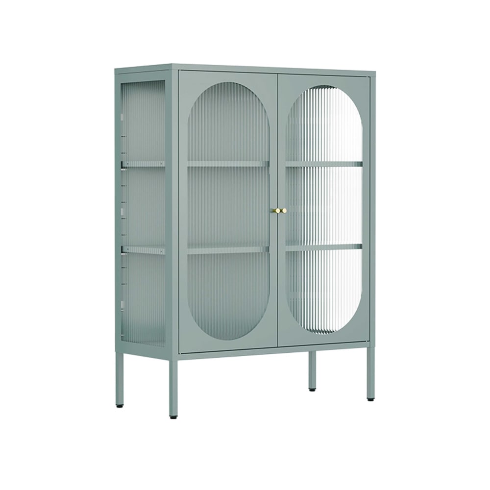 Buffet haut vitrine DREAMY vert sauge 80 cm avec portes en verre nervuré