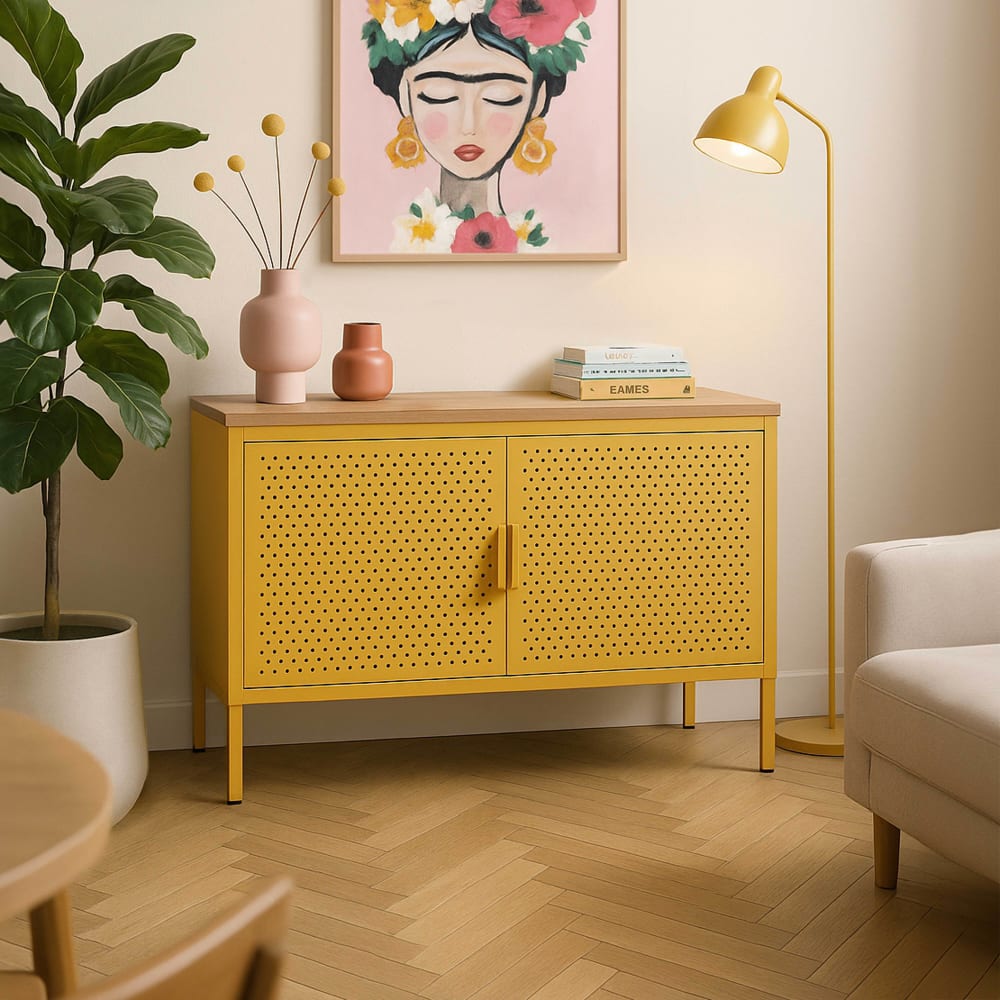 Détail de la teinte jaune du buffet PUNCHY