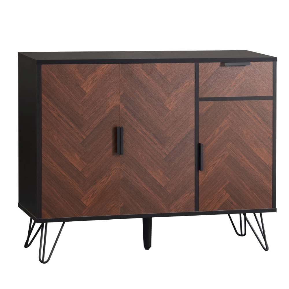 Petit buffet URBAN MEUBLE noir et bois foncé de 90 cm avec 3 portes